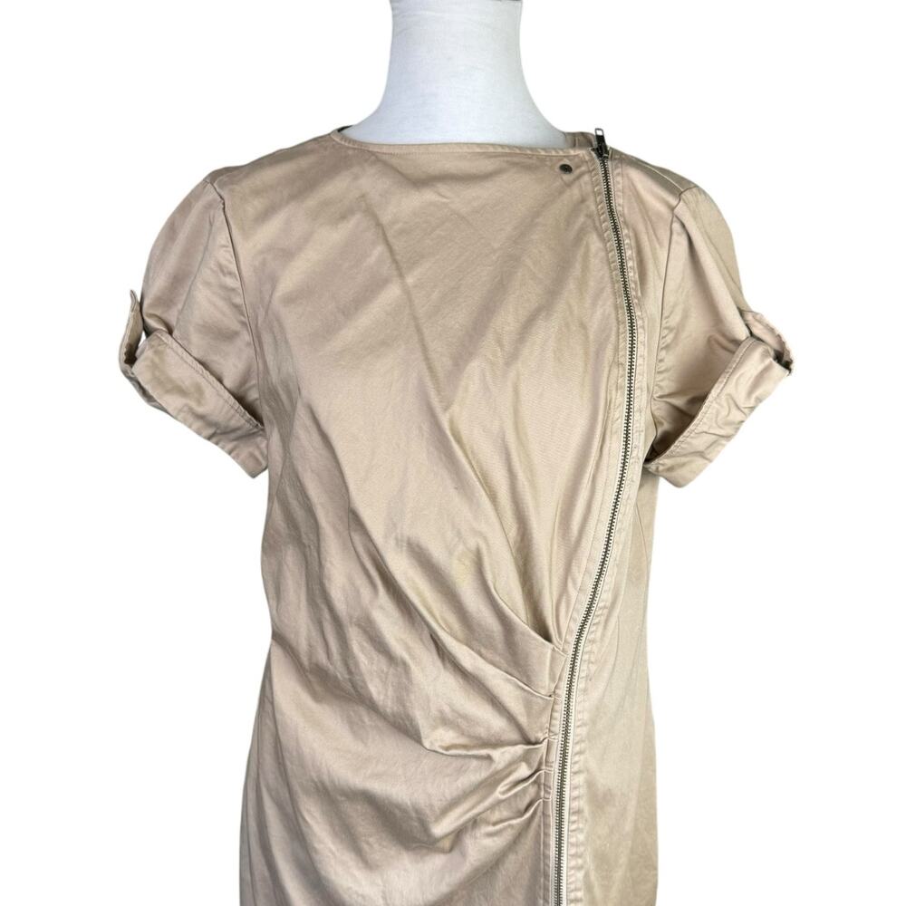Chico’s Sz 2 Picture Perfect Azalea Khaki Full Zip Ruched Knee Length Dress - Picture 4 of 12